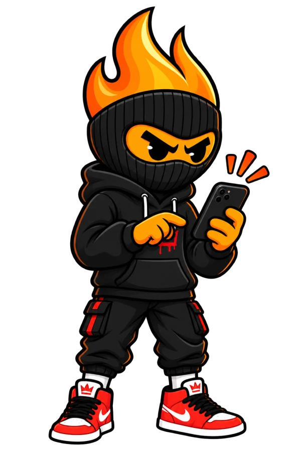 Mascota de Ander Store con un celular